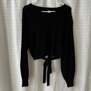 Black Knit Sweater with Open Back and Tie Detail